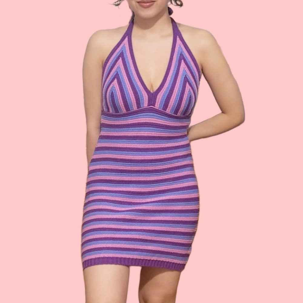 Striped Halter Tie Mini Dress